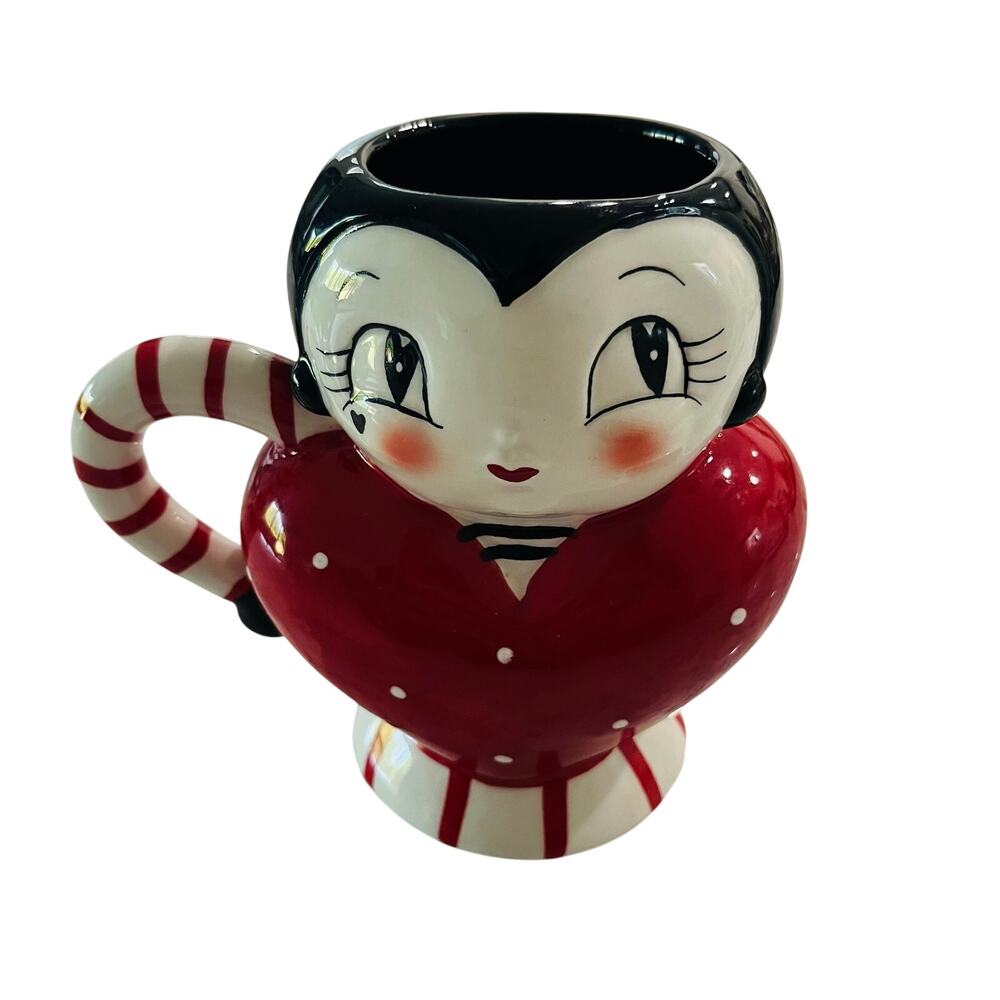 Johanna Parker Carnival Cottage CHICA Heart Mug Valentine Red Striped Magenta